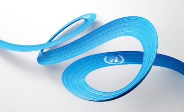 3D Birleşmiş Milletler Bayrağı 3d Parlak Dalgalı Kurdele Beyaz Arkaplanda İzole Edildi 3D Görüntü