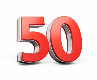 Kalın Kırmızı Numara 50 Beyaz Arkaplanda Metalik Görüntü