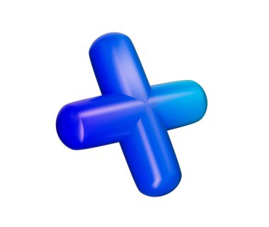 3 boyutlu mavi artı işareti, parlak, eğimli, pürüzsüz kenarlı, yuvarlak kenarlı. 3B Görüntü