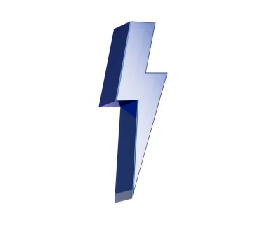 Modern ve heyecan verici görünümlü parlak bir metalik mavi yıldırım simgesi. 3d illüstrasyon