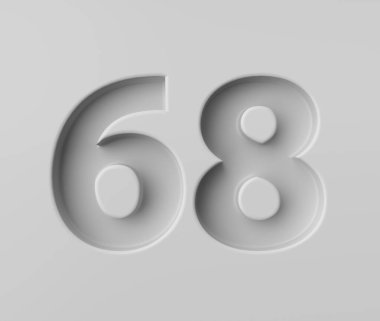 Parlak beyaz, 68 numara, ince gölgeyle süslenmiş, arka planda 3 boyutlu görüntü.