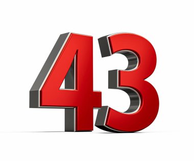 Kalın Kırmızı 43 numara Parlak Metalik Beyaz Arkaplan 3D Görüntü