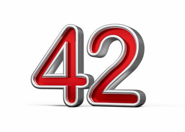 Kırk iki numaralı canlı kırmızı 42 numaralı metalik parıltılı ve kıvrımlı kenarlar, 3 boyutlu illüstrasyon