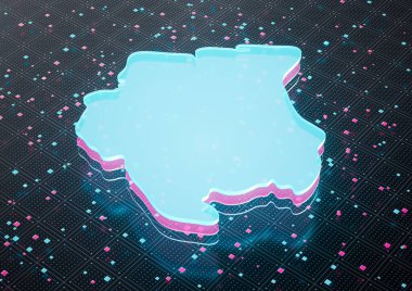 Aydınlatılmış Surinam Veri Haritası Kusursuz Modellerde Neon Mavi Işık 3B Görüntü