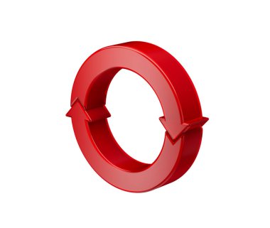 3d Kırmızı Saat Yönünde Ok Döngüsü Geri Dönüşümü ve Devamlılığı Sembolize eder. 3B Görüntü