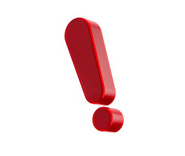 Üç boyutlu kırmızı ünlem işareti ve parlak bir son, aciliyeti ya da uyanıklığı simgeliyor. 3d illüstrasyon