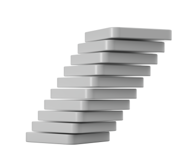 Beyaz dikdörtgen bloklar yığını. Eğik bir kule etkisi yaratmak için hafif dengeli. 3B Görüntü