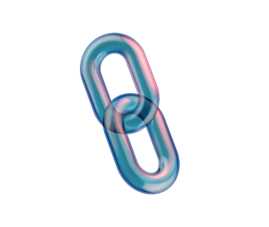 Mavi ve pembe renklerle üç boyutlu şeffaf zincir halkası, bağlantıyı ve birliği simgeliyor. 3d illüstrasyon