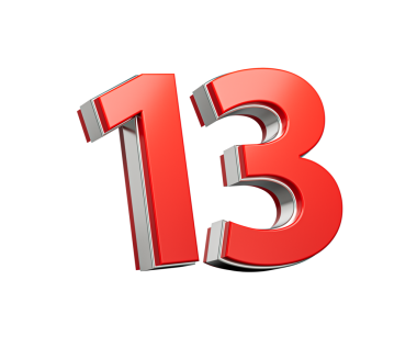 Kalın Kırmızı 13 numara Metalik Beyaz Arkaplanda 3 boyutlu Görüntü