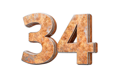 Eski paslı demir metal desenli 3D resimden yapılmış 34 numara.