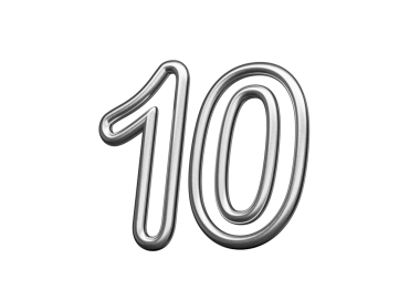 Gümüş Metalik Beyaz Arkaplandan Yapılan 10 Numara 3 boyutlu Görüntü