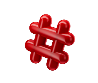 Sosyal medyayı ve çevrimiçi bağlantıyı temsil eden parıltılı bir kırmızı 3D hashtag sembolü. 3B Görüntü