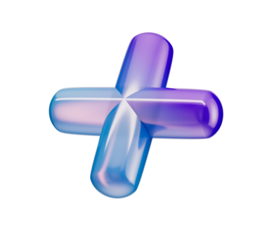 3 boyutlu parlak artı işareti, pürüzsüz kenarları olan mavi ve mor bir gradyan. 3B Görüntü