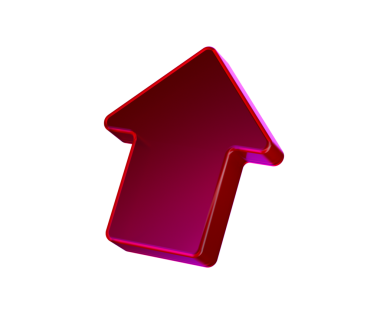 Yukarı bakan, ilerlemeyi, yönü ve büyümeyi sembolize eden koyu kırmızı bir ok simgesi. 3B Görüntü