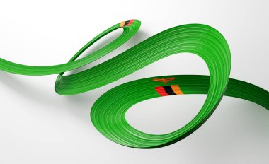 Zambiya 'nın 3d Bayrağı 3d Parlak Dalgalı Zambiya Bayrakları Beyaz Arkaplanda 3d Görüntü