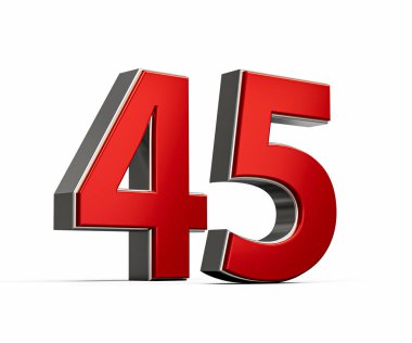 Kalın Kırmızı Kırk Beş Numara Parlak Metalik Beyaz Arkaplan 3D Görüntü