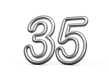 35 numara Gümüş Metalik Beyaz Arkaplan 3B Görüntü