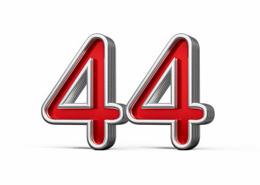 Kırk dört numaralı canlı kırmızı metal parıltılı ve kıvrımlı kenar, üç boyutlu resim.