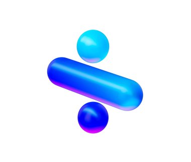 Parlak neon mavisi gradyanı ve yansıtıcı yüzeyi olan parlak bir bölme sembolü. 3d illüstrasyon