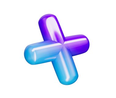 3 boyutlu parlak artı işareti, pürüzsüz kenarları olan mavi ve mor bir gradyan. 3B Görüntü