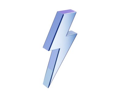 Modern ve heyecan verici görünümlü parlak bir metalik mavi yıldırım simgesi. 3d illüstrasyon