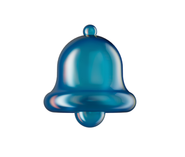 3D parlak mavi çan simgesi, uyarıları, uyarıları veya hatırlatıcıları sembolize ediyor. 3d illüstrasyon