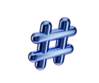 Sosyal eğilimleri sembolize eden mavi krom kaplamalı 3 boyutlu metal etiket simgesi. 3B Görüntü.