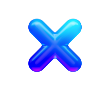 Parlak neon mavi eğimli ve yansıtıcı yüzeyi olan 3d çarpma sembolü. 3d illüstrasyon