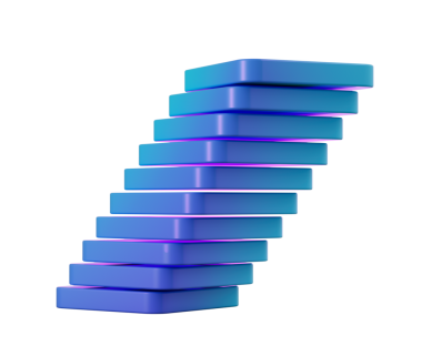 Mavi dikdörtgen bloklar yığını. Eğik bir kule etkisi yaratmak için hafif dengeli. 3B Görüntü