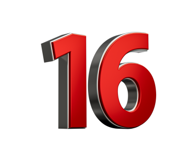 Kalın Kırmızı 16 numara Parlak Metalik Parlak Beyaz Arkaplan 3D Görüntü