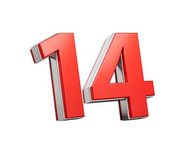 Kalın Kırmızı Numara 14 Beyaz Arkaplanda Metalik Görüntü