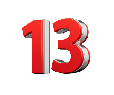 Kalın Kırmızı 13 numara Metalik Beyaz Arkaplanda 3 boyutlu Görüntü