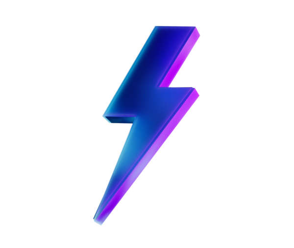 Pürüzsüz, modern ve heyecan verici görünümlü parıldayan bir 3D yıldırım simgesi. 3d illüstrasyon
