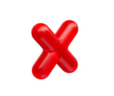 3 boyutlu parlak kırmızı çarpma sembolü, parlak ve modern yansıtıcı bir görünüme sahip. 3d illüstrasyon