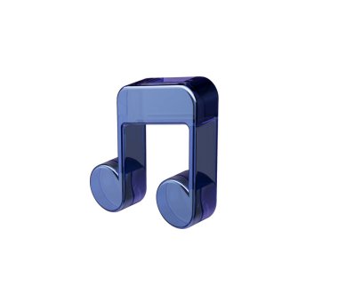 Yansıtıcı yüzeyi ve çift yuvarlak notası olan parlak, metalik mavi bir müzik notası..