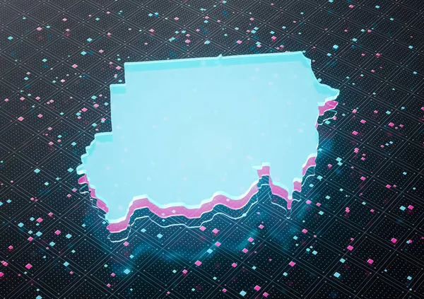 Aydınlatılmış Sudan Veri Haritası Neon Mavisi Kusursuz Şablon Arkaplanı 3B Görüntü