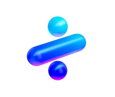 Parlak neon mavisi gradyanı ve yansıtıcı yüzeyi olan parlak bir bölme sembolü. 3d illüstrasyon