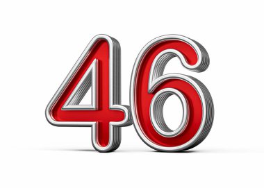 Kırk altı numaralı canlı kırmızı metal parıltılı ve kıvrımlı kenar, üç boyutlu resim.