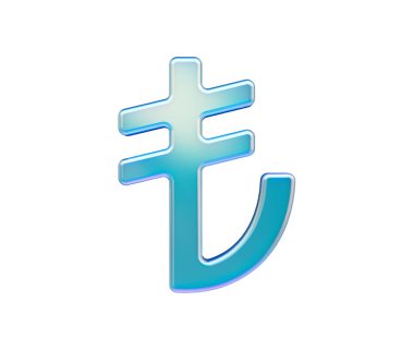 Parlak yanardöner Türk Lirası sembolü, yumuşak parıltı ve derinlikle serin mavi tonlarda, 3D Görüntü