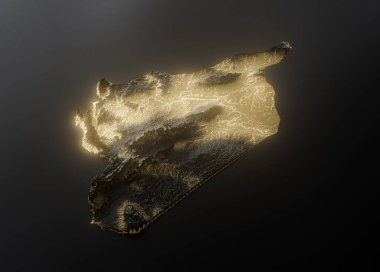 Suriye Haritası Altın Metalik Doku Haritası Altın Rezervleri ve Altın Madencilik Konsepti 3B İllüstrasyon