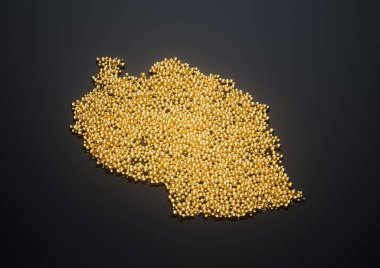 Tanzanya Haritası Yüksek Kaliteli Altın Parlak Metalik Boncuklar veya 3 boyutlu Resimler