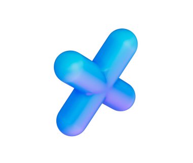 Pürüzsüz, mat mavisi kaplamalı ve yumuşak ışıklandırmalı parlak bir çarpma sembolü. 3d illüstrasyon