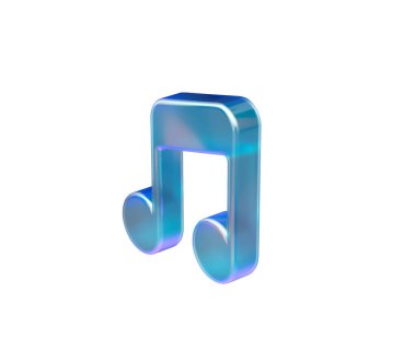 Şeffaf mavi bir kapağı, yuvarlak kenarları ve yumuşak ışıklandırması olan parlak bir müzik notası.