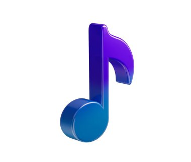 Müzik ve sesi temsil eden, mavi ve mor tonlarda canlı bir müzik ikonu. 3B Görüntü