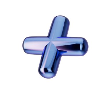 Pürüzsüz, yansıtıcı metalik yüzeyi ve yuvarlak kenarları olan 3D mavi artı sembol. 3d illüstrasyon