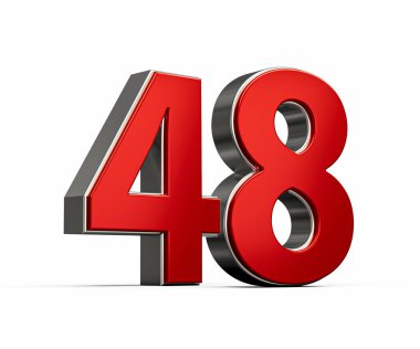 Kalın Kırmızı 48 numara Parlak Metalik Beyaz Arkaplan 3 boyutlu Görüntü