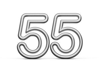 55 Numara: Gümüş Metalik Beyaz Arkaplan 3D Görüntü
