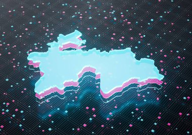 Aydınlatılmış Tacikistan Veri Haritası Kusursuz Şekil Arkaplanındaki Neon Mavi Işık 3B Görüntü