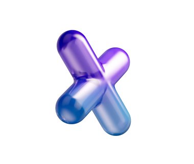 Mor-mavi gradyanı, yumuşak yansımaları ve derinliği olan 3D parlak çarpma sembolü. 3B Görüntü