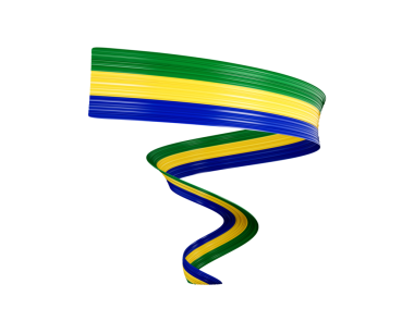 3d Gabon Bayrağı 3d Parlak Sallanan Bayrak Kurdelesi Yeşil, 3d illüstrasyon